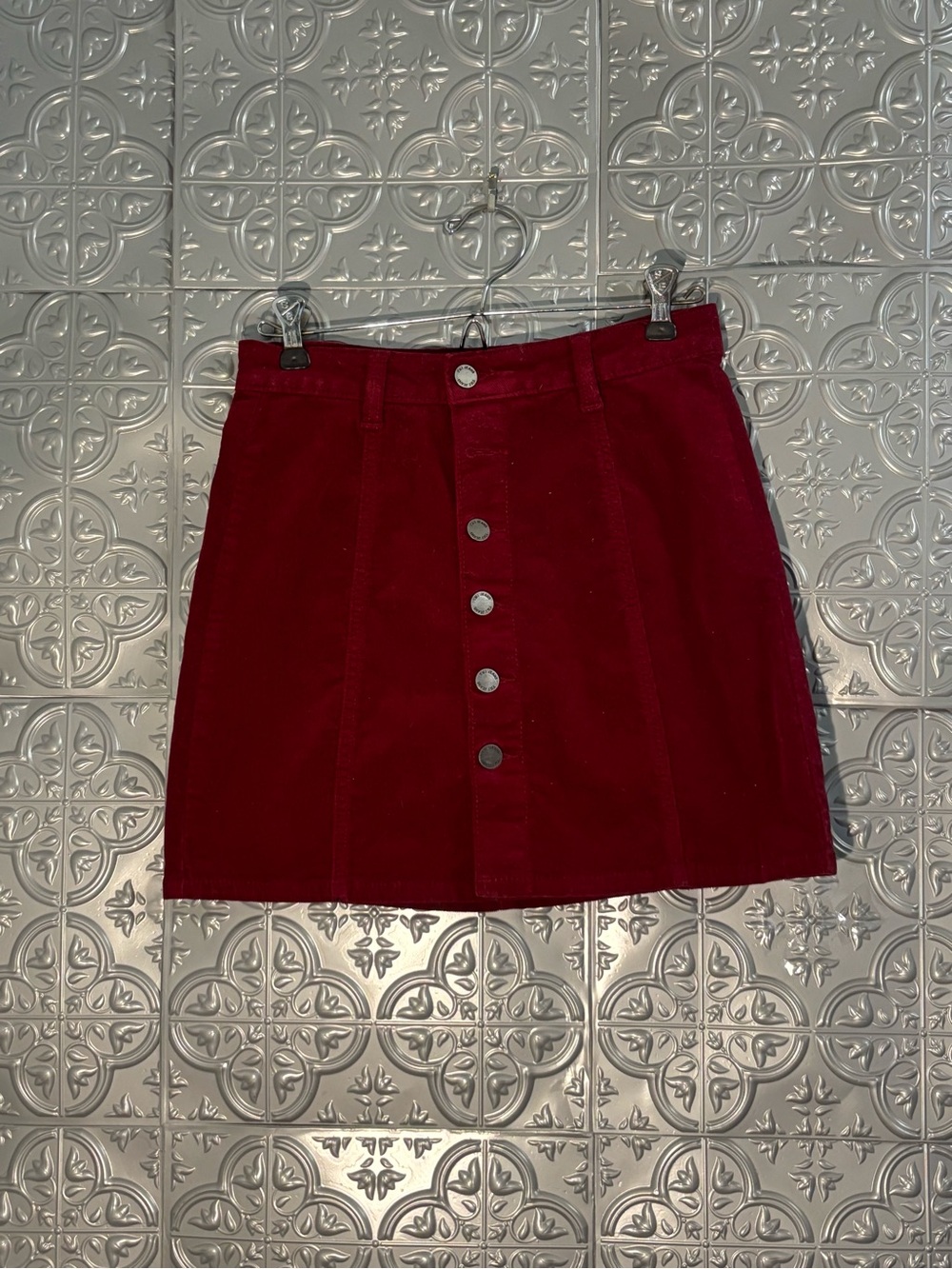 YMI Jeans Corduroy Mini Skirt Burgundy Red Button Up Short size 3/26
